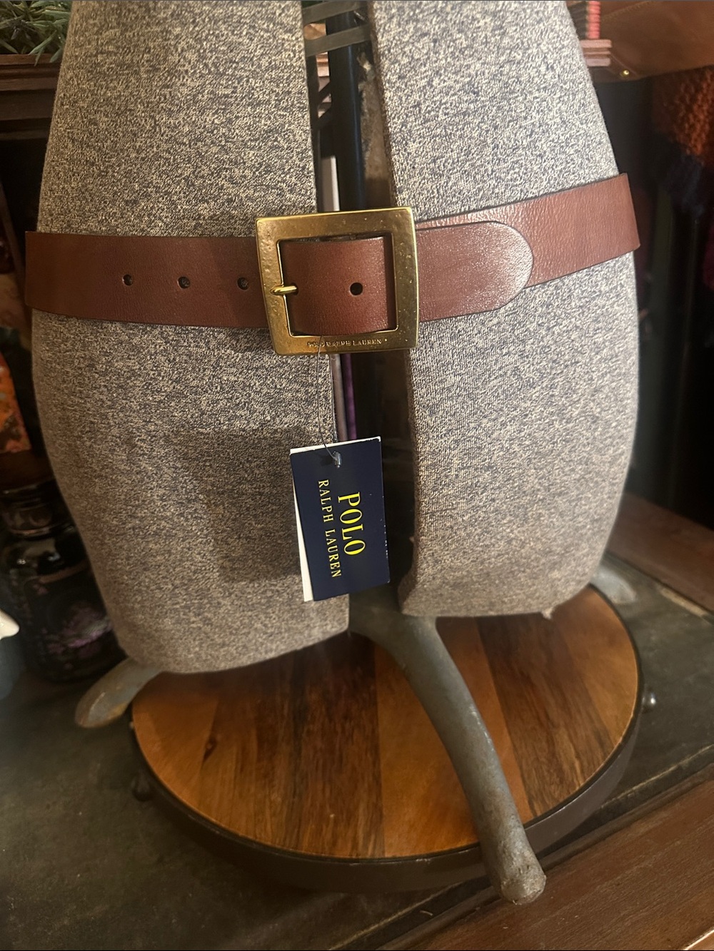 Polo by Ralph Lauren Brown Leather Belt with Square Brass Buckle NWT